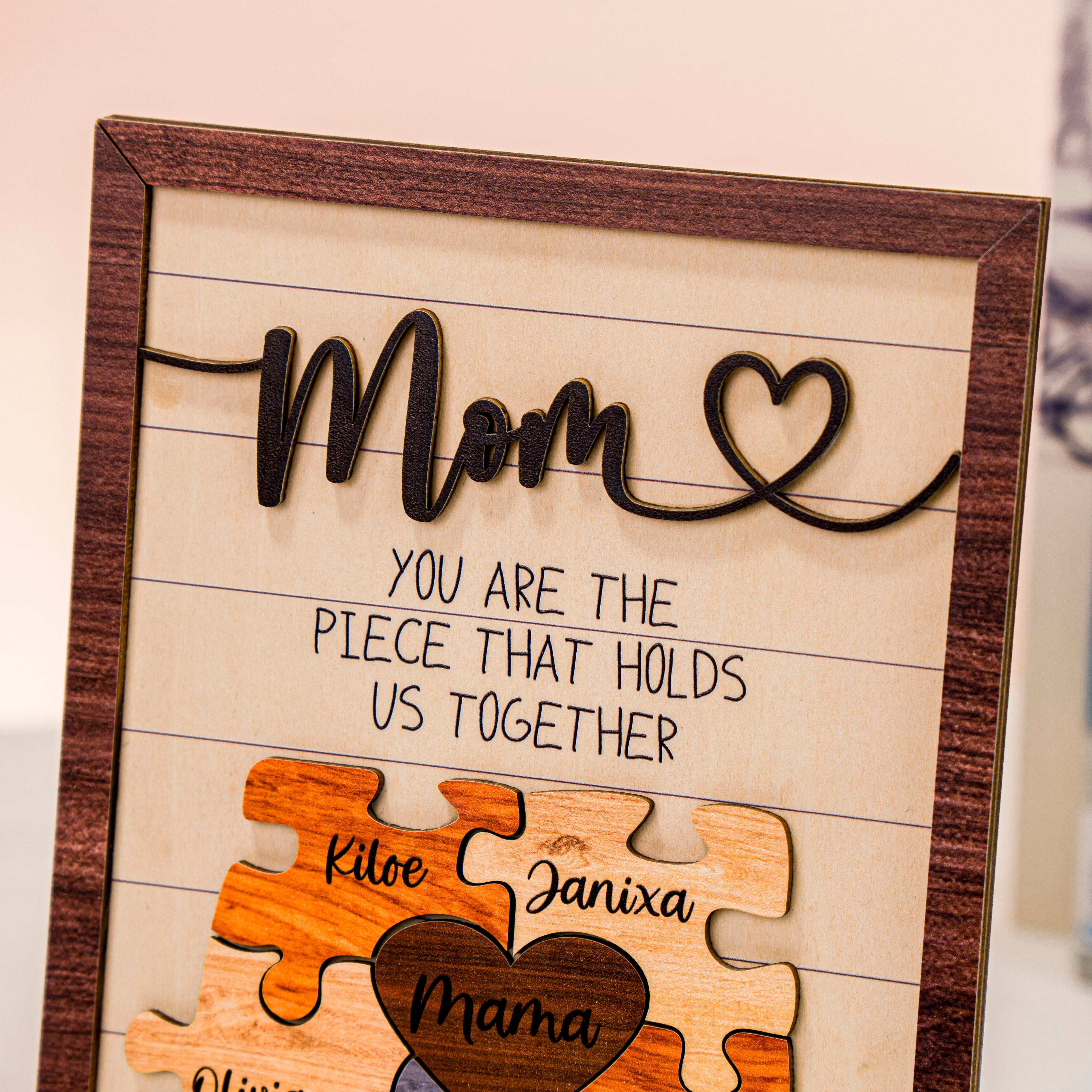 Mother's Day Puzzle Piece Sign - Small / Personalized Gifts for Mom from Kids /Mom Puzzle Sign/ You Are the Piece That Holds us Together (MS01)