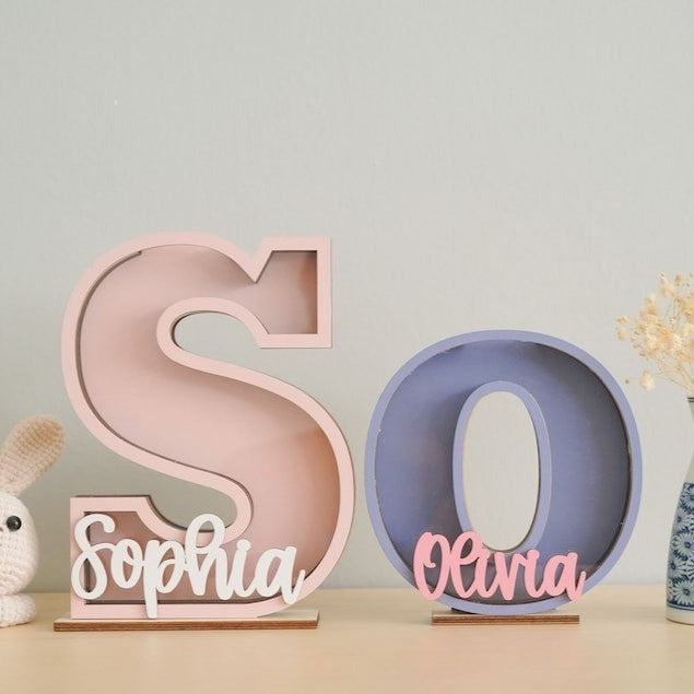 Personalized Wooden Letter Piggy Banks (PN52)