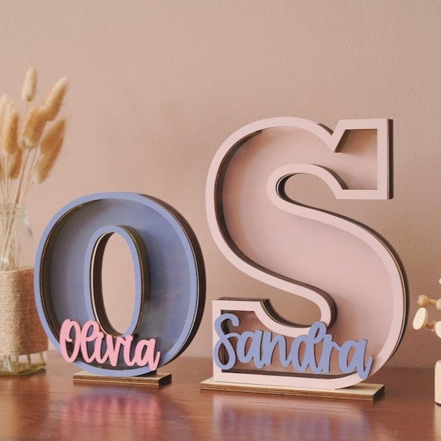 Personalized Wooden Letter Piggy Banks (PN52)