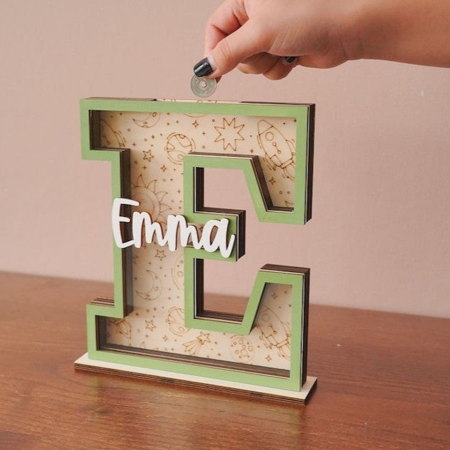 Personalized Wooden Letter Piggy Banks (PN52)