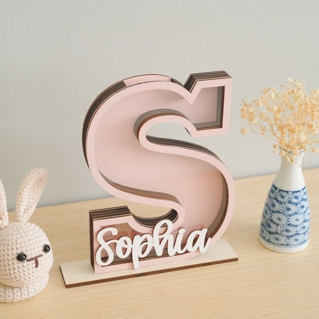 Personalized Wooden Letter Piggy Banks (PN52)