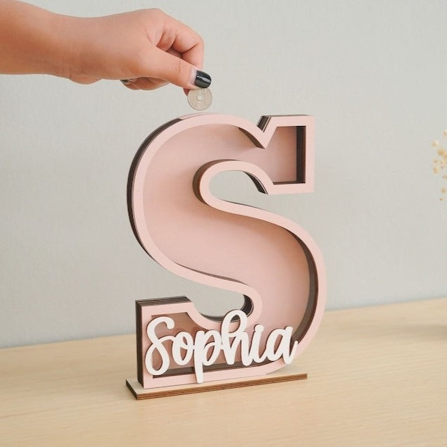 Personalized Wooden Letter Piggy Banks (PN52)