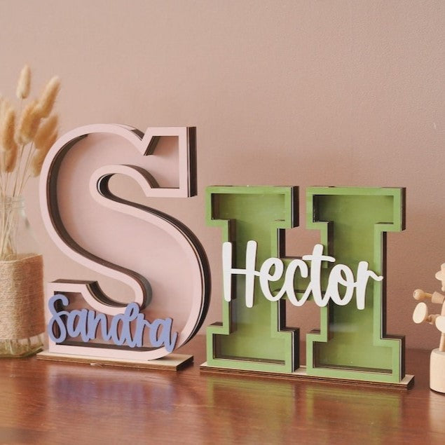 Personalized Wooden Letter Piggy Banks (PN52)