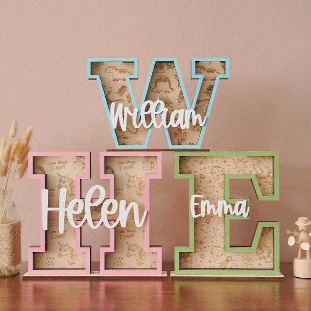 Personalized Wooden Letter Piggy Banks (PN52)