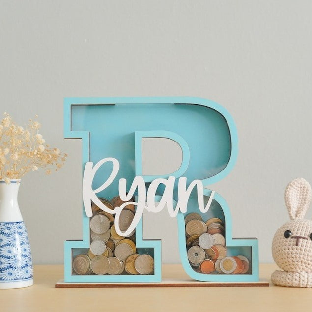 Personalized Wooden Letter Piggy Banks (PN52)